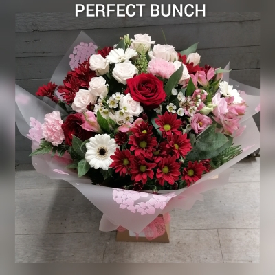 Aqua bouquet pink red and white