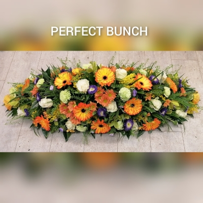 Coffin spray yellow purple orange and white