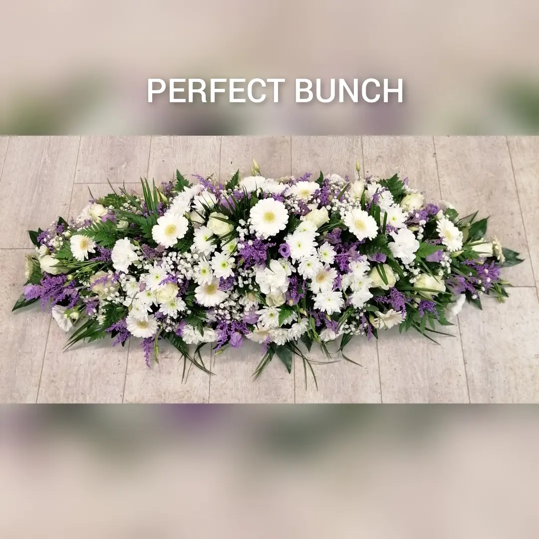 Coffin spray lilac and white