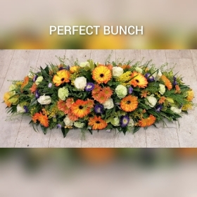 Coffin spray yellow purple orange and white